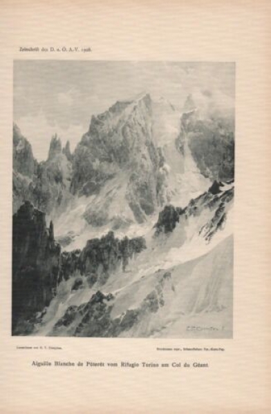 1908 - alter Druck - Aiguille Blanche de Péterét vom Rifugio Torino am Col du Géant